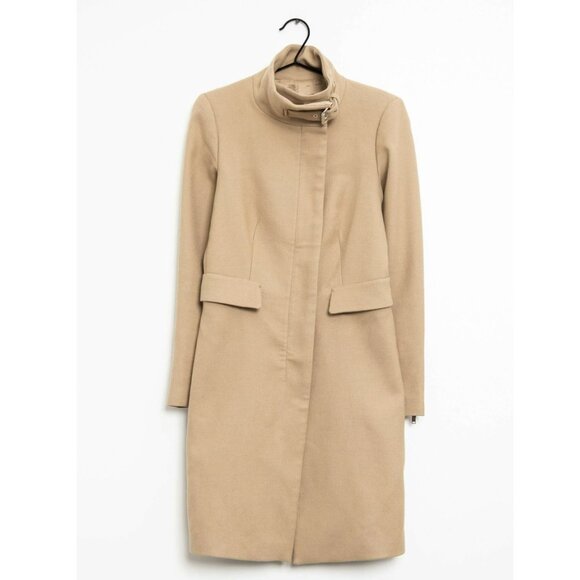 Zara Wool Zip Front Overcoat Tan Structured Coat - Picture 3 of 4